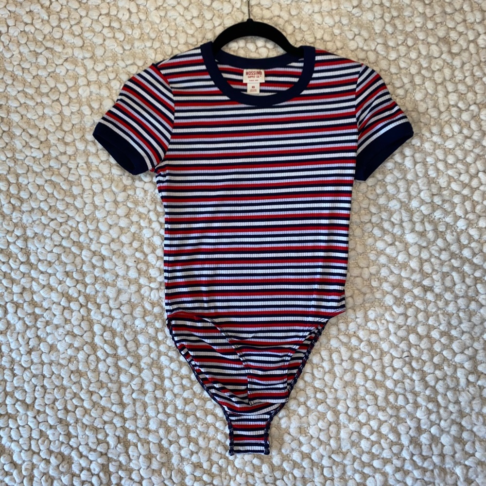 NWOT XS Red White Navy Blue Stripe Ribbed Bodysuit